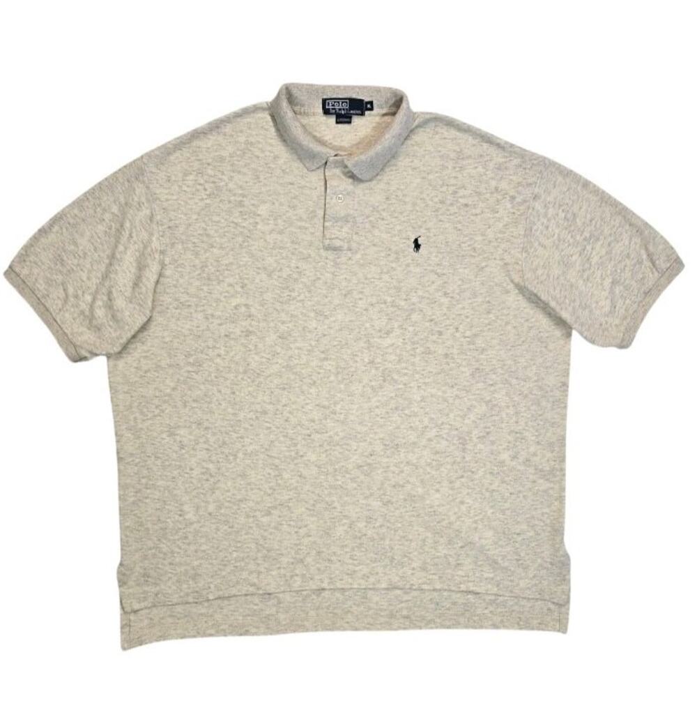 Vtg 90s Polo Ralph Lauren Jersey Polo Shirt XL Beige Heather Oatmeal USA Preppy
